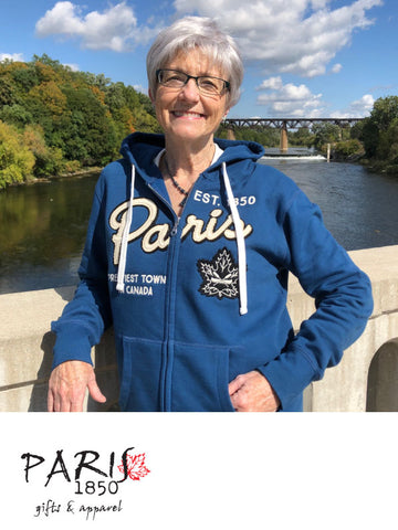 Paris 1850 - Ladies Full Zip Hoody, "Prettiest Town in Canada"- Blue